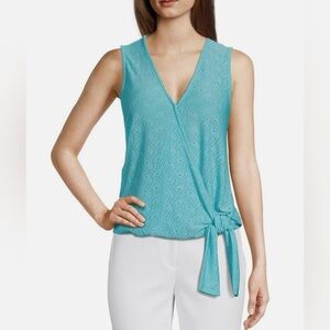 Michael Kors Top Eyelet Stretch Faux Wrap Sleeveless - NEW with tags